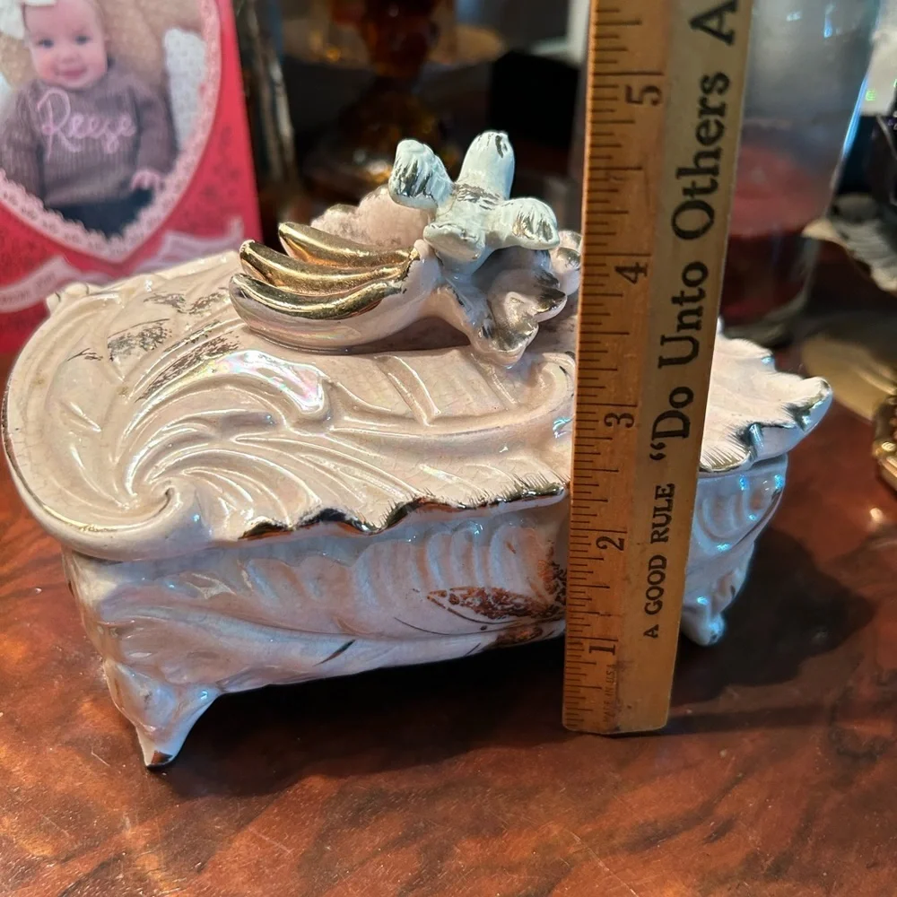 Vintage Pink Footed Porcelain Trinket Box